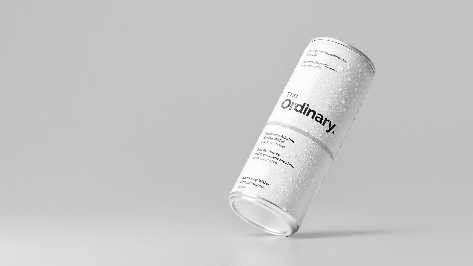Editorial product shot of the bespoke aluminum water can on white